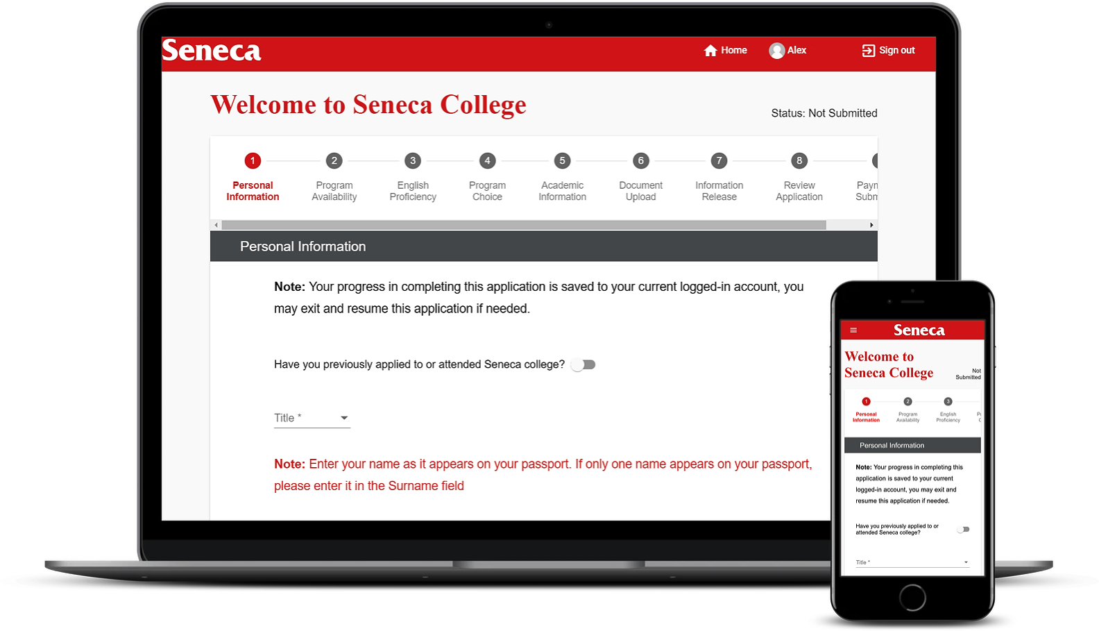 Seneca International Student Application